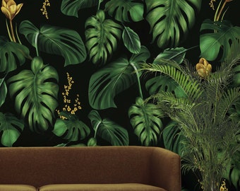 Dark tropical wallpaper, dark wallpaper, dark tropical floral wall mural, large floral wallpaper