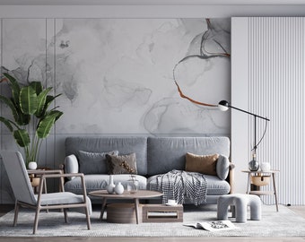 Modern wallpaper, grey marble wallpaper, peel and stick removable wallpaper, abstract wall mural