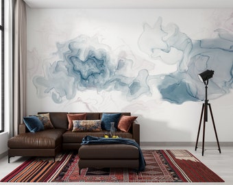 Modern wallpaper, peel and stick removable wallpaper, abstract wall mural, blue wallpaper