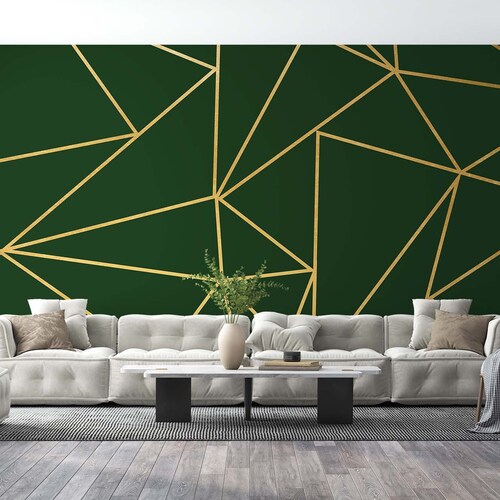 Gold Geometric Wallpaper Dark Green Wallpaper Gold Strip Etsy