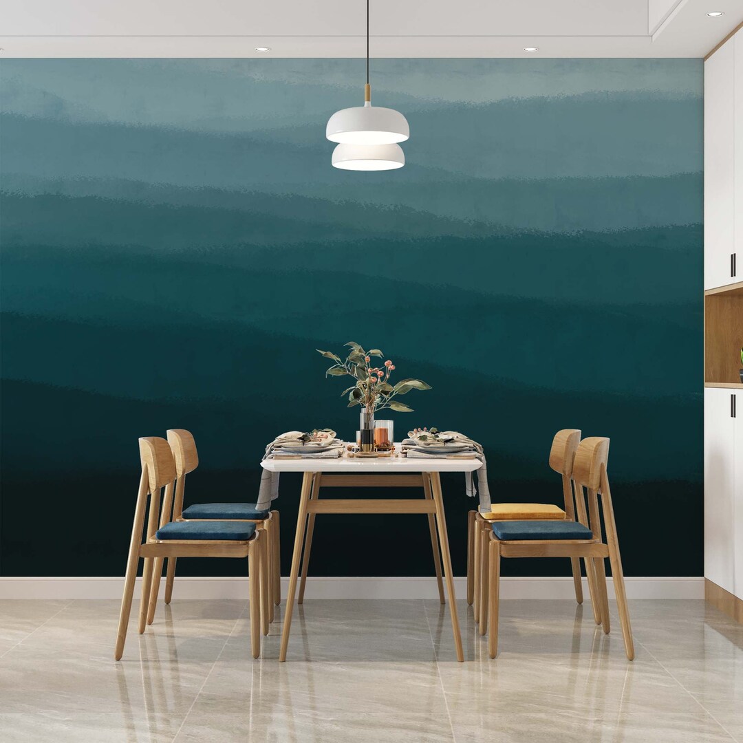 Petrol Blue Wallpaper, Modern Peel Stick Wallpaper, Abstract Wall Mural