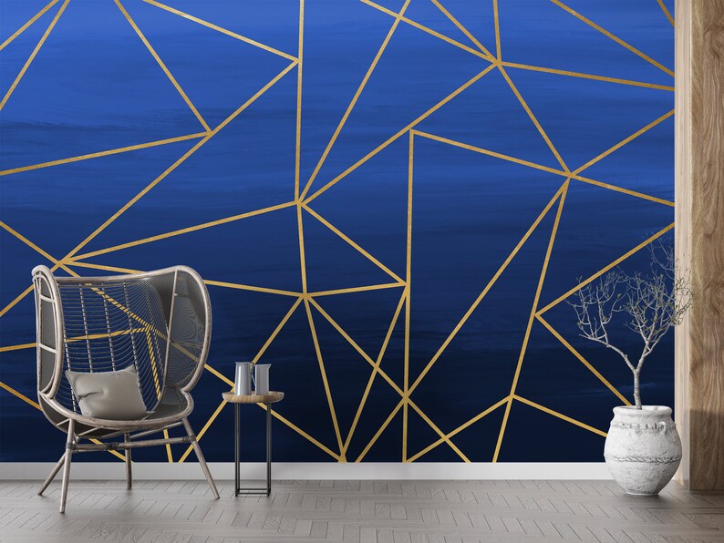 Modern Wallpaper, Navy Blue Wallpaper, Abstract Wall Mural, Green