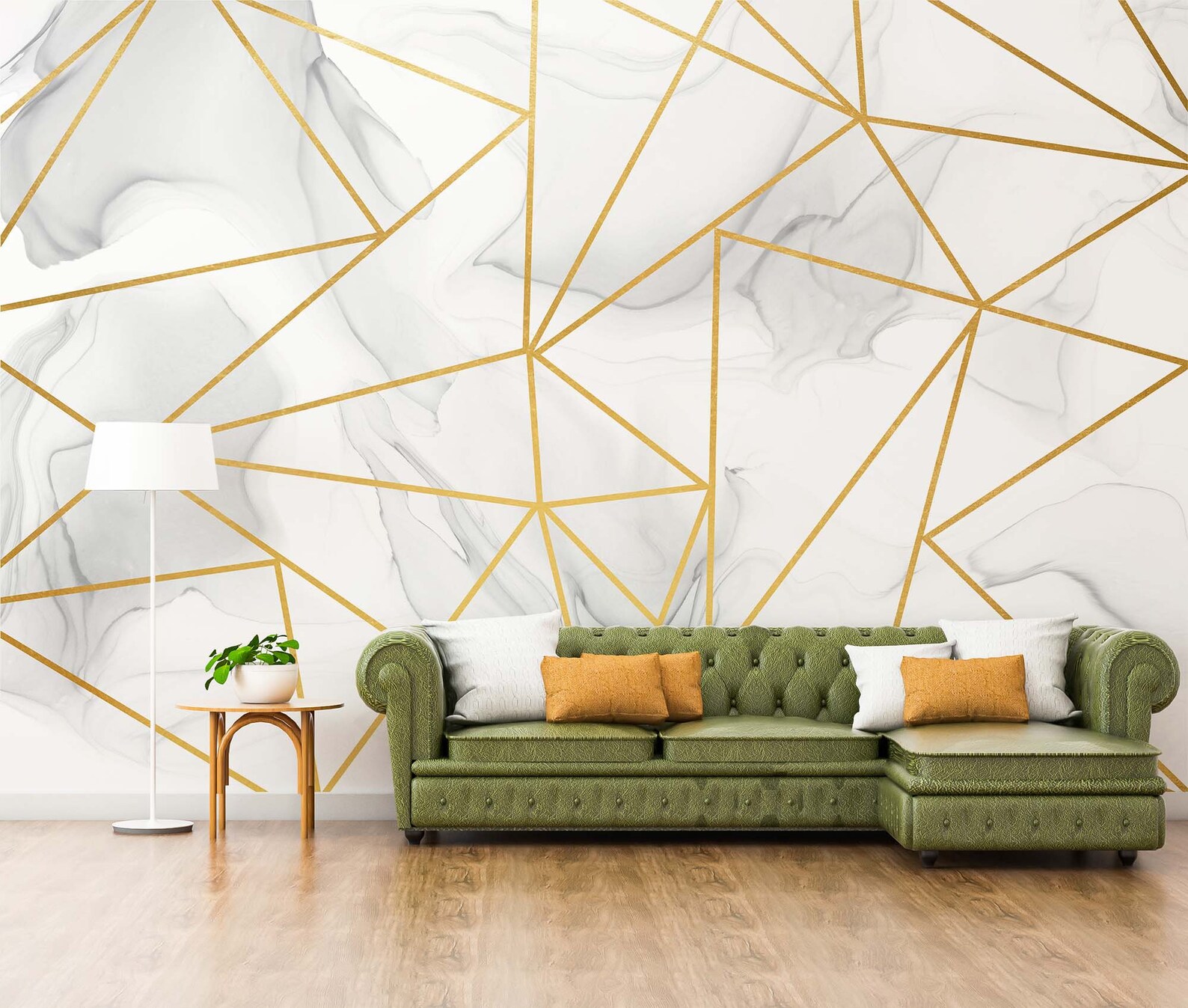 Gold Geometric Wallpaper Gold Strip Mural Grey Wallpaper Etsy