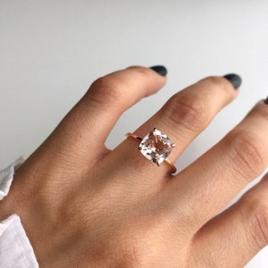 Cushion Cut Morganite Ring, 14K Rose Gold Morganite Engagement Ring, Vintage Natural Morganite Promise Ring, Anniversary Birthday Gift Ring