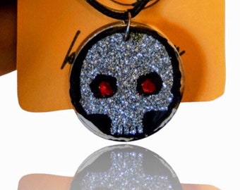 Skull resin pendant necklace with floral eyes, Gothic skull necklace, unique skull jewelry