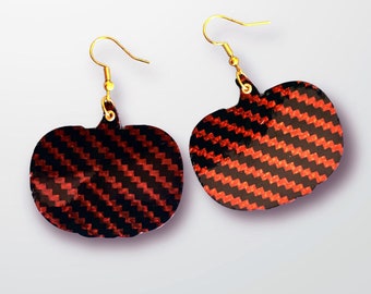 Reflective Halloween pumpkin earrings for women, faux leather Halloween earrings