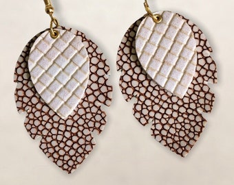 Large layered faux leather earrings for women, statement jewelry-earrings for women