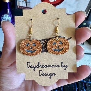 Glitter pumpkin Earrings Sparkly pumpkin Dangle Earrings for Halloween image 1