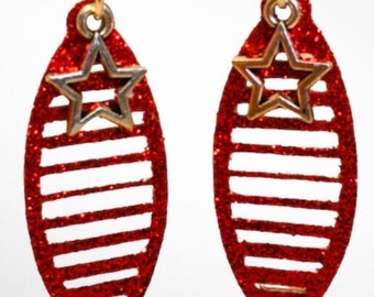 Red Glitter Earrings with Silver Star - Sparkly and Festive