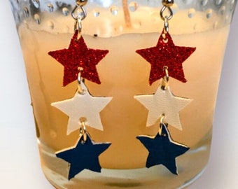 Patriotic Star Earrings - Red, White and Blue - Fourth of July Jewelry