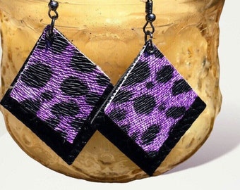 Women’s purple animal print earrings, faux leather earrings