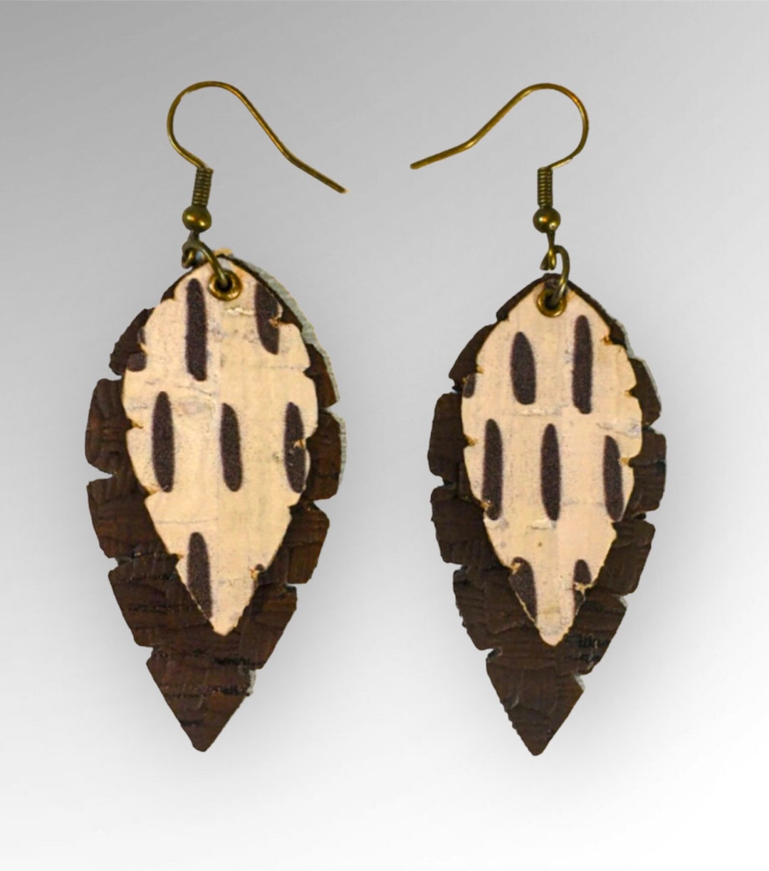 Brown Cork Earrings for Women Patterned Cork Earrings Etsy