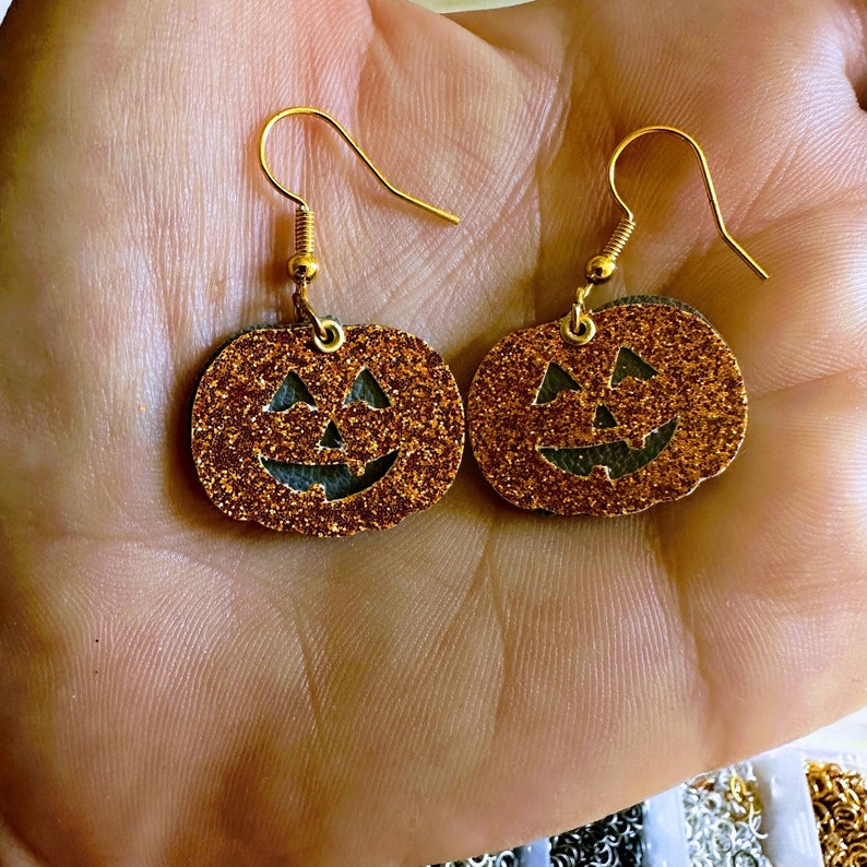 Glitter pumpkin Earrings Sparkly pumpkin Dangle Earrings for Halloween image 2