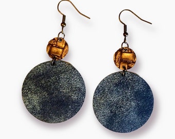 Metallic Blue circle earrings for women, blue Statement earrings for women,