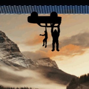 Tiny Man and Bigfoot Hanging from 4runner SUV Car Decal