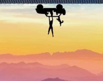 Tiny Woman and Dog Hanging from Four Door SUV Car Decal