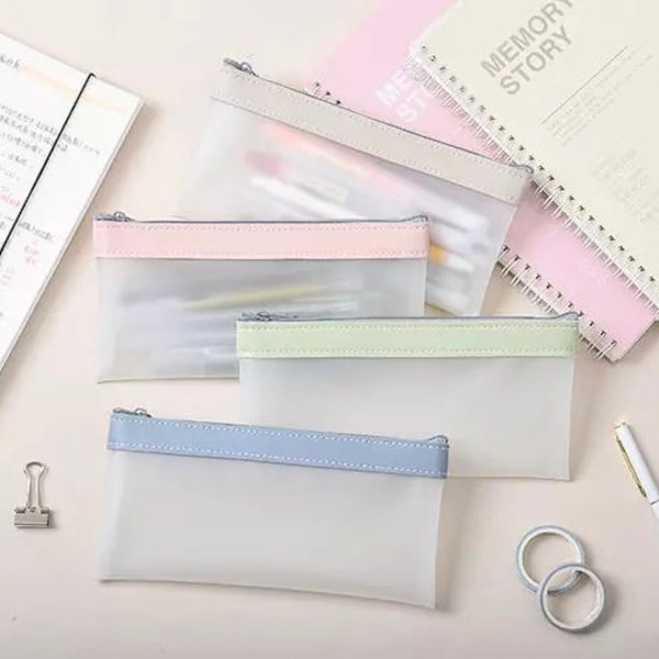 Clear Translucent Exam Pencil Case, Soft Smooth PU Leather, School Supply, Simplistic Pencil Case, Korean Stationery, Morandi Colour,1 Piece