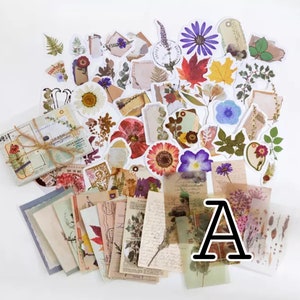 60 Pieces Journaling pack kit, Scrapbooking, Journal, Diary, Japanese, Korean, Retro, vintage, papers and stickers set A