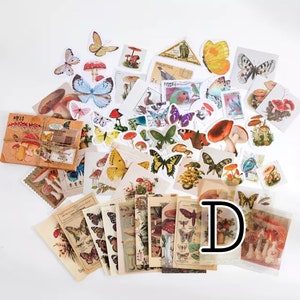 60 Pieces Journaling pack kit, Scrapbooking, Journal, Diary, Japanese, Korean, Retro, vintage, papers and stickers set D