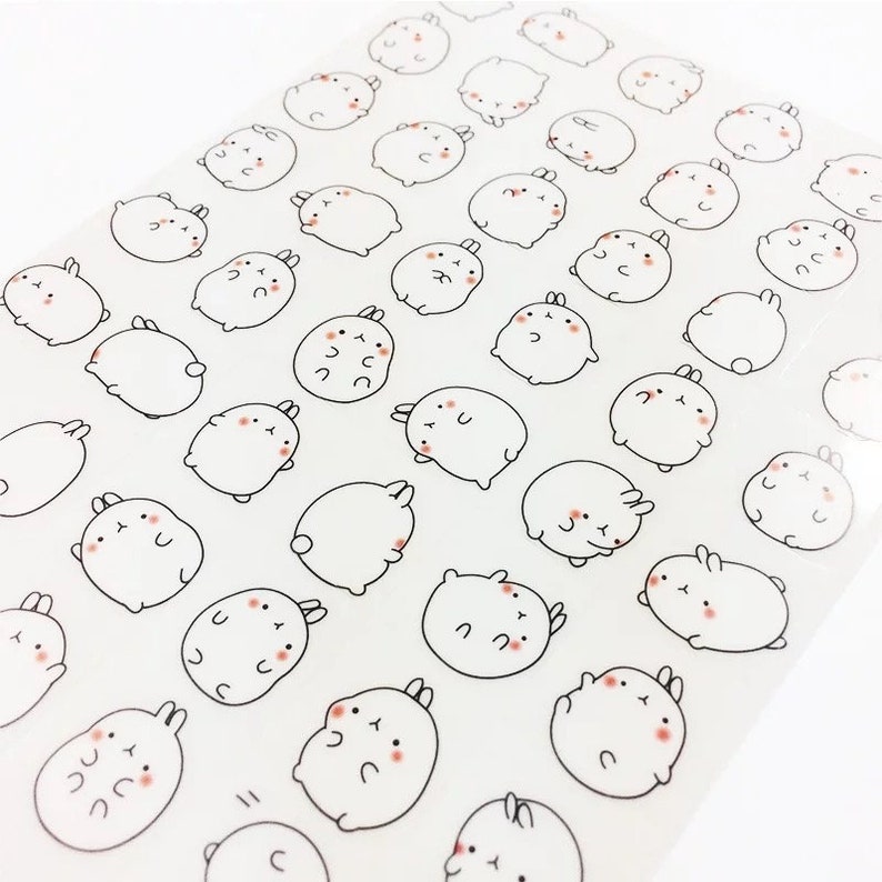Cute Molang Rabbit Sticker Sheets Japanese Kawaii Stationery Etsy UK