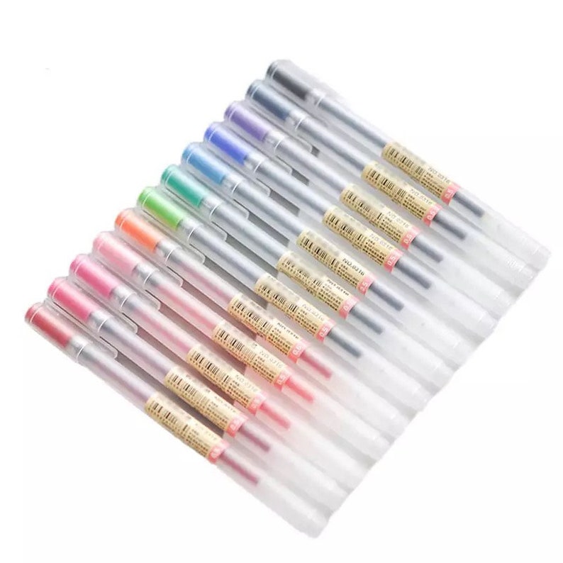 Multicoloured 12 Pcs Gel Pen 0.5mm Colour Ink MUJI Pen Etsy UK