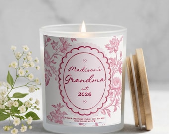 Custom Grandma Gift, Personalized Candle with Grandkids Names, Floral Toile Candle
