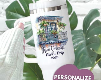 Personalized New Orleans Girl's Trip Tumbler, Stainless Steel 40oz Cup