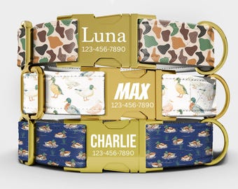 Mallard Duck Dog Collar, Personalized Duck Hunter Engraved Name and Phone Number, Matching Leash
