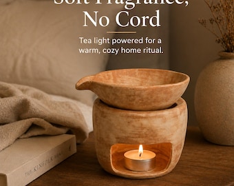 Wabi Sabi Ceramic Oil Burner, Tea Light Wax Warmer, Meditation Decor