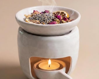 Ceramic Tealight Aroma Warmer, Botanical Oil Burner, 3-Piece Set