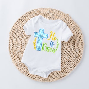 Baby Easter BOY,He is risen,egg hunt,My first Easter, Happy Easter Outfit, Easter baby boy,Religious, Holly,Cross, Jesus Bodysuit Only