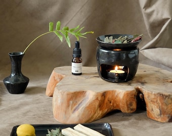 Wabi Sabi Ceramic Oil Burner, Tea Light Wax Warmer, Meditation Decor