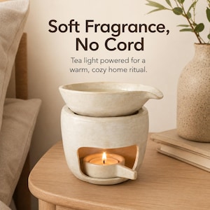 Ceramic Tealight Aroma Warmer, Botanical Oil Burner, 3-Piece Set