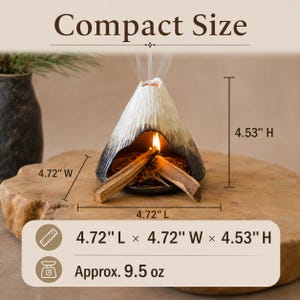 May include: A ceramic incense holder in the shape of a mountain with a burning flame. The holder is black and white with dimensions of 4.72" L x 4.72" W x 4.53" H and weighs approximately 9.5 oz. The text "Compact Size" is at the top.