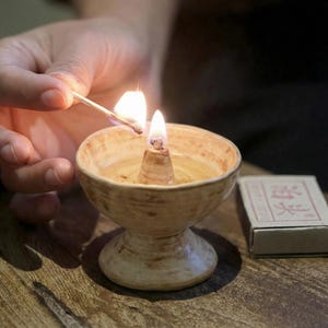 Keramische olielamp kaarsenhouder, tarweglazuur steengoed boterlamp, Japandi Wabi-Sabi minimalistisch decor