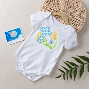 Baby Easter BOY,He is risen,egg hunt,My first Easter, Happy Easter Outfit, Easter baby boy,Religious, Holly,Cross, Jesus image 4