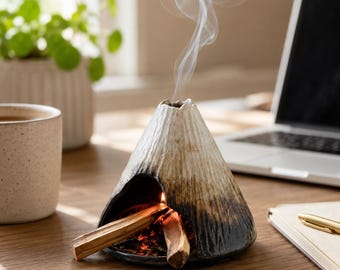 Ceramic Snow Mountain Incense Burner, Palo Santo Holder, Mini Fireplace Decor, Zen Meditation Gift