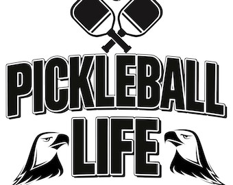Black and White Eagle Pickleball Life Transparent Clipart Digital Download.