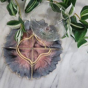 Handmade Resin Art 4 piece Rose Gold and Gray Coaster Set