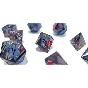 Handmade Resin Art 9-piece dice set for DnD D&D Dungeons and Dragons - The Rastborn set - with rhinestone, Custom, TTRPG, Roleplaying Game