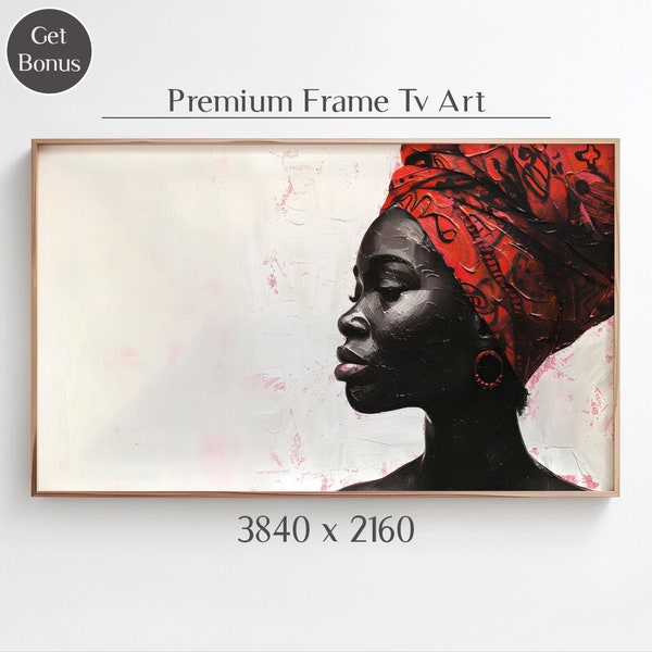 African Woman with Garnet-Colored Head Wrap: Exquisite TV Frame Art, Cultural Beauty -  Ethnic Home Decor, Afrocentric Wall Hanging