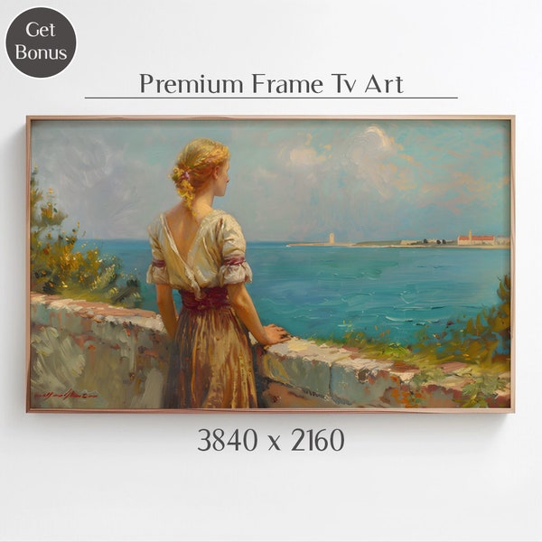 Vintage Oil Painting in the Style of John William Waterhouse: TV Frame Art Décor - Classic Victorian Artwork, Historical Home Accent