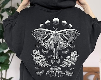 Luna Moth Goblincore Hoodie Cottagecore Hoodie Goblincore Clothing Moth Hoodie Witchy Hoodie Mushroom Hoodie Gothic Hoodie Moon Hoodie