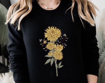 Naissance de novembre, fleur de chrysanthème, fleur du mois de naissance, fleur de naissance, chemise, fleur de naissance, cadeau, chrysanthème, pull cottage, fleurs sauvages, chemise, naturecore