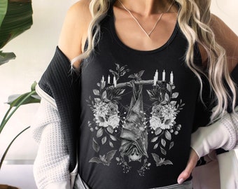 Witchy Tank Top Bat Shirt Gothic Top Witchy Clothes Cute Bat Cottagecore Tank Top Dark Cottagecore Dark Academia Shirt Vampire Aesthetic