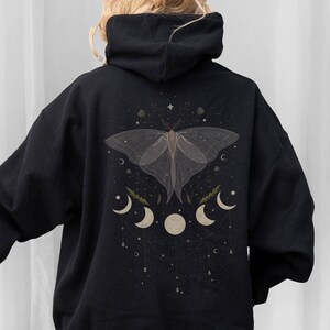 Luna Moth Celestial Hoodie Goblincore Hoodie Cottagecore Hoodie Goblincore Clothing Moth Hoodie Witchy Hoodie Gothic Hoodie Floral Hoodie