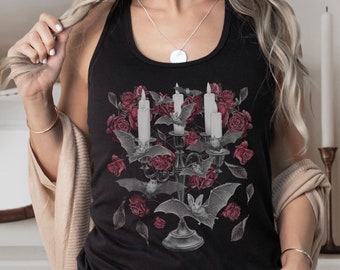 Witchy Tank Top Bat Shirt Gothic Top Witchy Clothes Cute Bat Cottagecore Tank Top Dark Cottagecore Dark Academia Shirt Romantic Goth