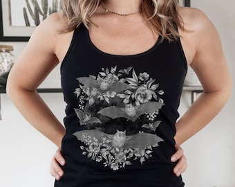 Witchy Tank Top Bat Shirt Gothic Top Witchy Clothes Cute Bat Cottagecore Tank Top Dark Cottagecore Dark Academia Shirt Vampire Aesthetic