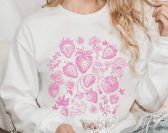 Strawberry Crewneck Floral Sweatshirt Strawberry Shirt CottageCore Shirt Strawberry Top Cottagecore Fashion Light Academia Fruit Shirt
