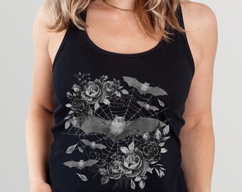 Witchy Tank Top Bat Shirt Gothic Top Witchy Clothes Cute Bat Cottagecore Tank Top Dark Cottagecore Dark Academia Shirt Vampire Aesthetic